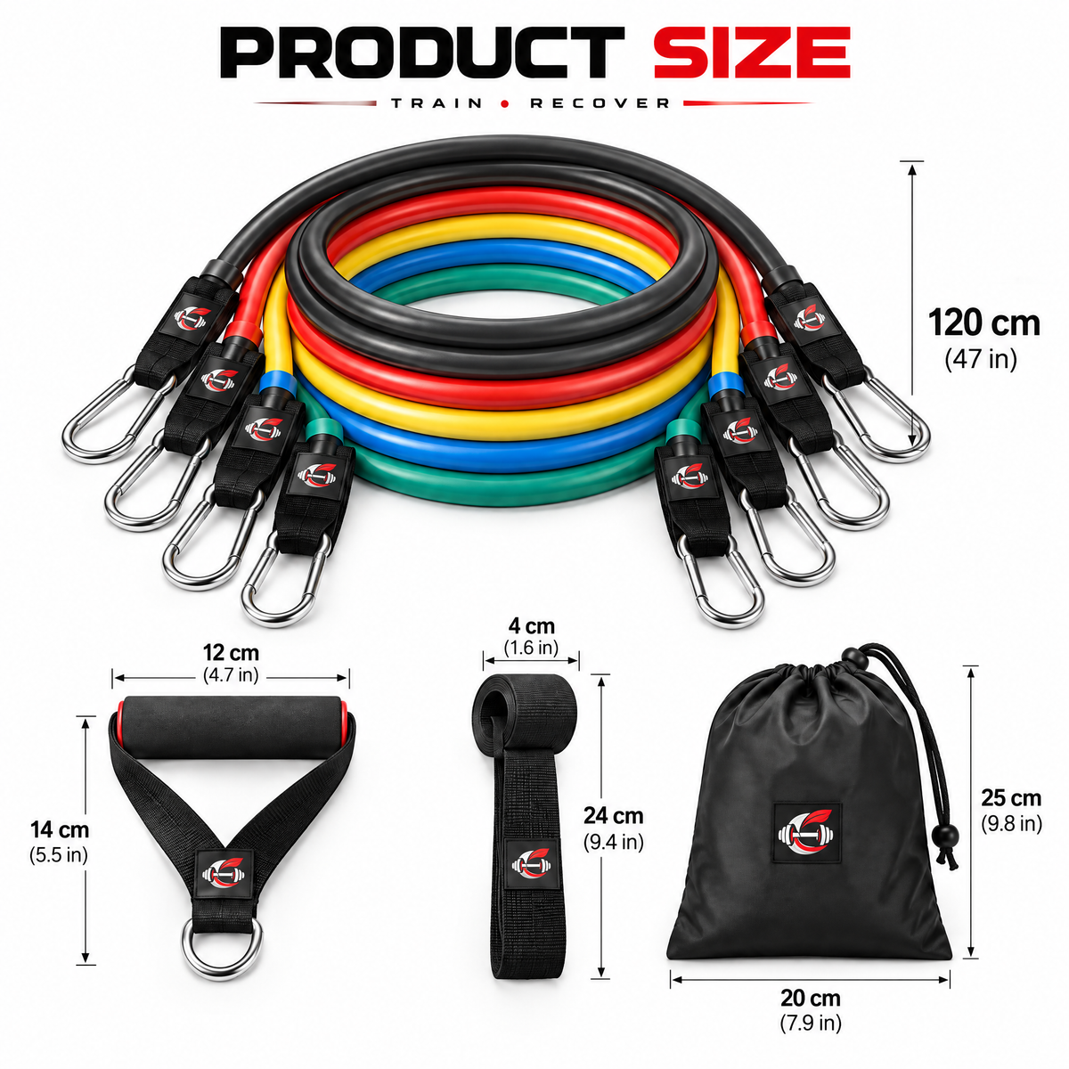 Calverisio™ Resistance Bands Set | Color-Coded Latex Exercise Tubes with Handles, Metal Carabiners, Multi-Use Strap & Carry Bag