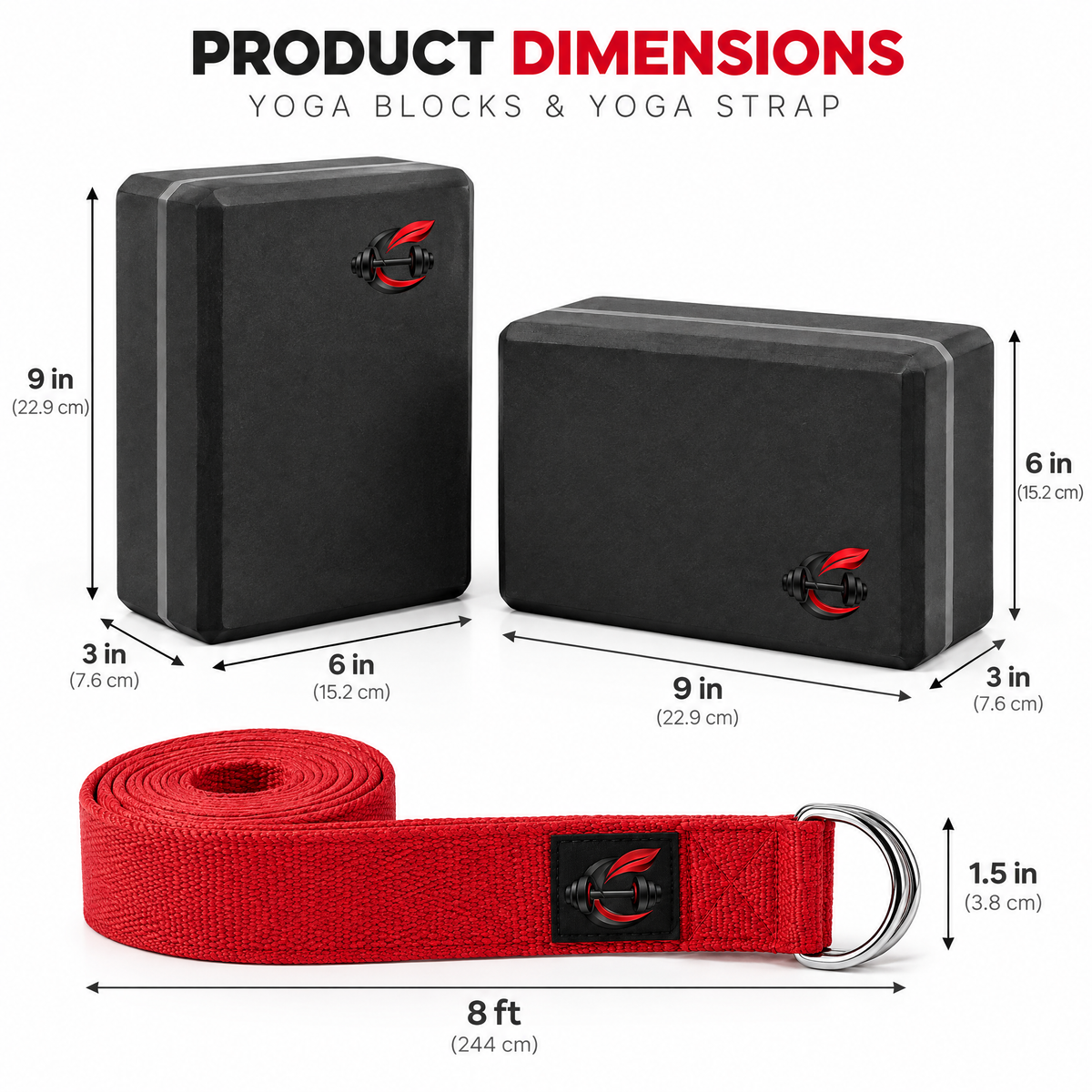 Calverisio™ Yoga Blocks & Stretch Strap Set | 2 High-Density Support Blocks with 8 ft D-Ring Yoga Strap for Stretching, Mobility & Recovery