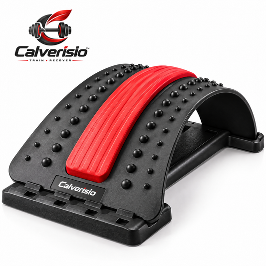 Calverisio™ Adjustable Back Stretching Support | Curved Lumbar Stretcher with Massage Nodes for Mobility, Stretching & Recovery