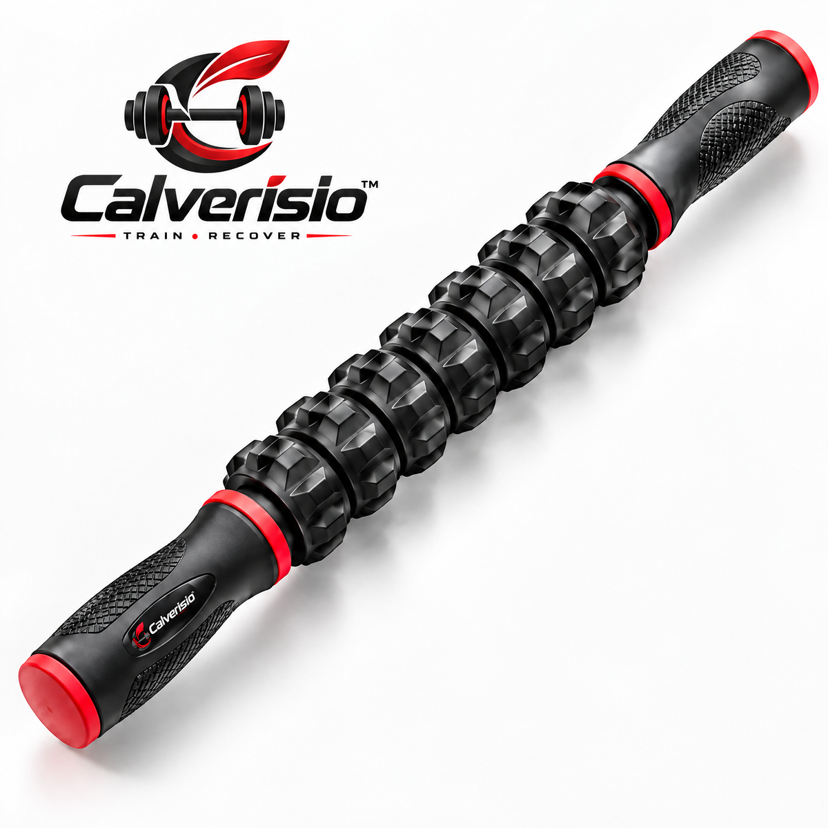Calverisio™ Muscle Massage Roller Stick | 5-Wheel Textured Recovery Roller with Ergonomic Handles for Legs, Arms & Full-Body Mobility