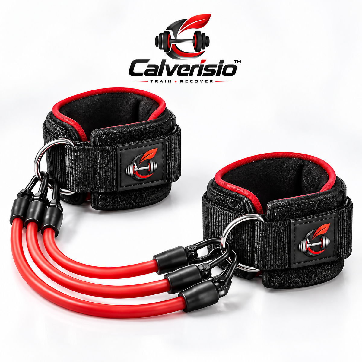 Calverisio™ Ankle Resistance Bands Set | Adjustable Padded Ankle Straps with Multi-Tube Resistance System for Glute, Leg & Lower-Body Training