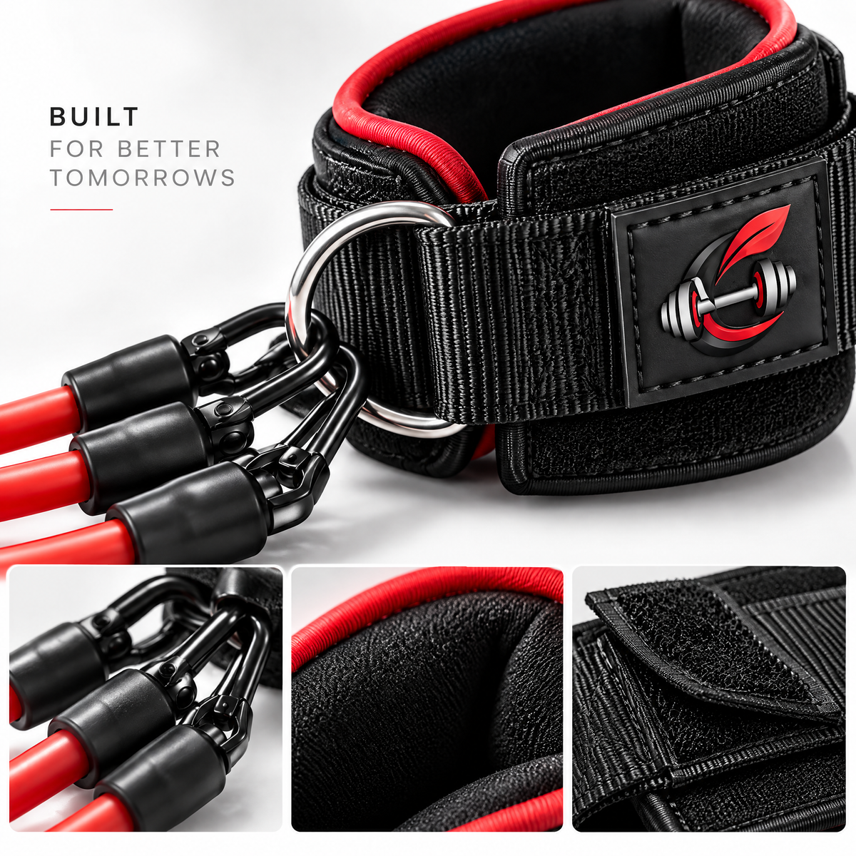 Calverisio™ Ankle Resistance Bands Set | Adjustable Padded Ankle Straps with Multi-Tube Resistance System for Glute, Leg & Lower-Body Training