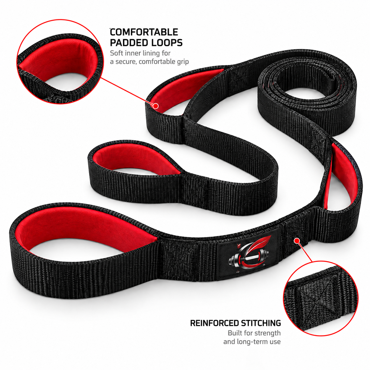 Calverisio™ Multi-Loop Stretching Strap | 180 cm Yoga & Mobility Strap with Padded Loops for Flexibility, Warm-Up & Recovery