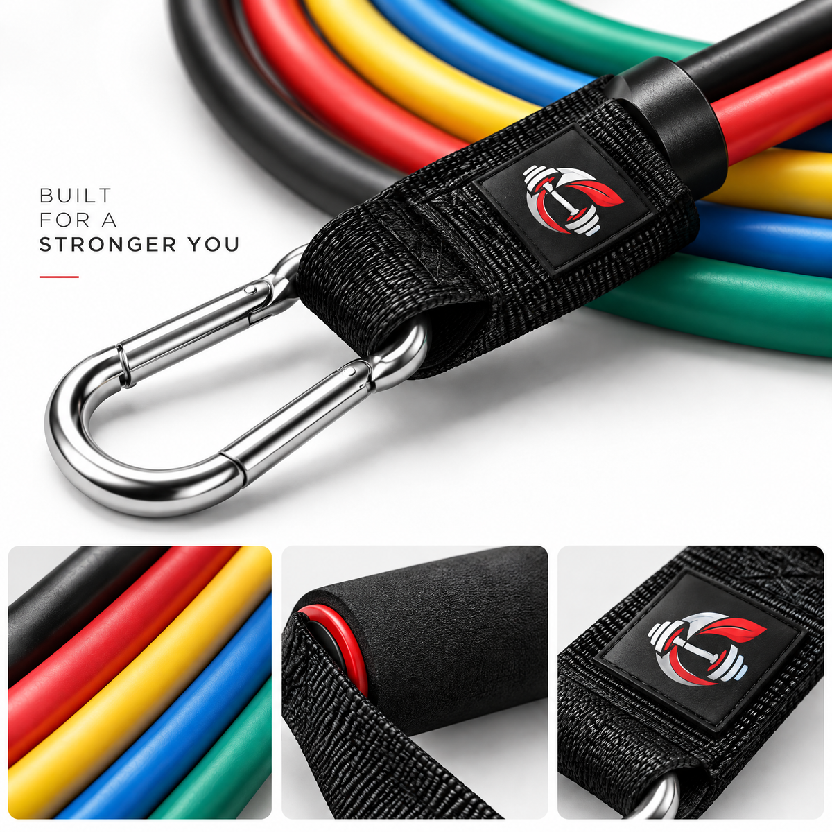 Calverisio™ Resistance Bands Set | Color-Coded Latex Exercise Tubes with Handles, Metal Carabiners, Multi-Use Strap & Carry Bag