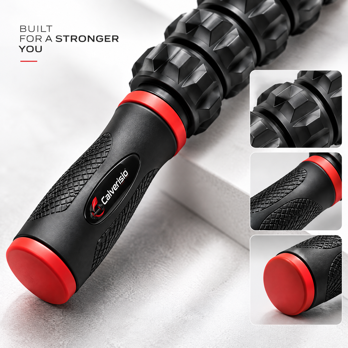 Calverisio™ Muscle Massage Roller Stick | 5-Wheel Textured Recovery Roller with Ergonomic Handles for Legs, Arms & Full-Body Mobility