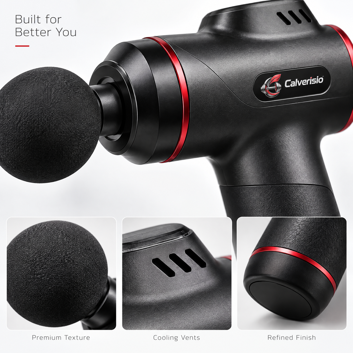 Calverisio™ Percussion Massage Gun | Handheld Muscle Recovery Massager with High-Impact Massage Head, Cooling Vent & One-Button Control