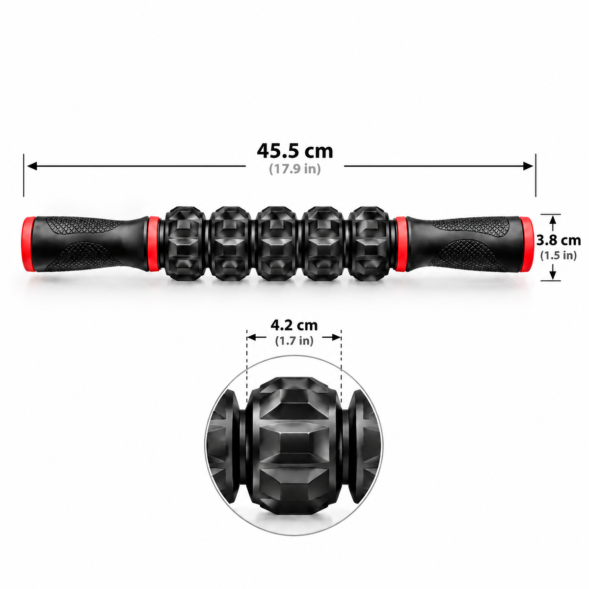 Calverisio™ Muscle Massage Roller Stick | 5-Wheel Textured Recovery Roller with Ergonomic Handles for Legs, Arms & Full-Body Mobility