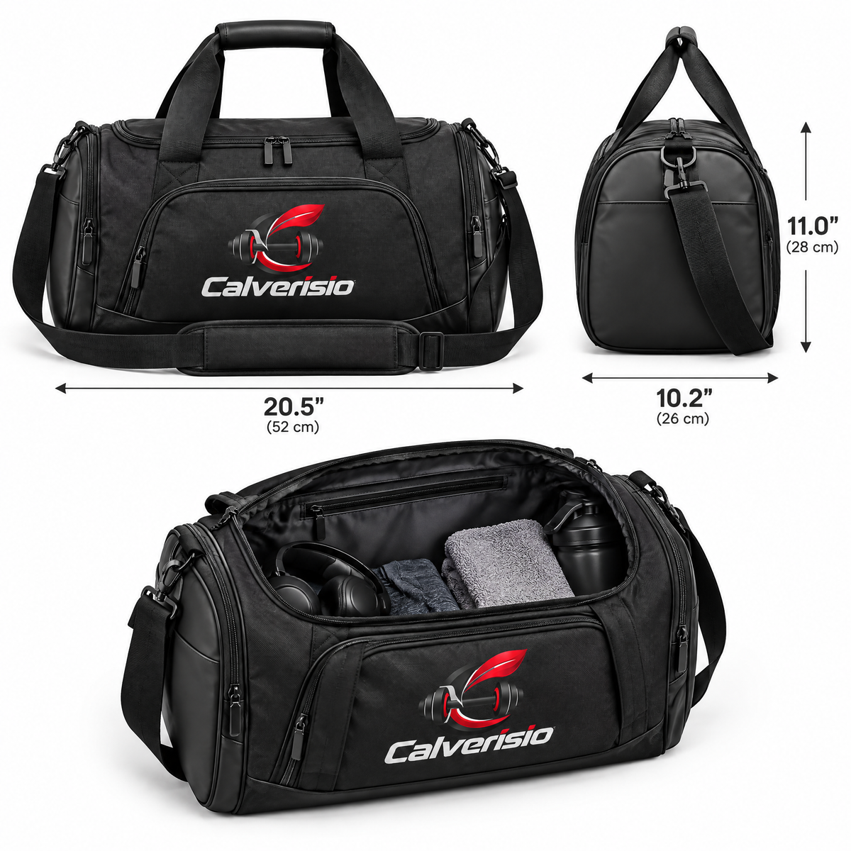 Calverisio™ Gym Duffel Bag | Spacious Training Bag with Separate Shoe Compartment, Padded Shoulder Strap & Multi-Pocket Storage