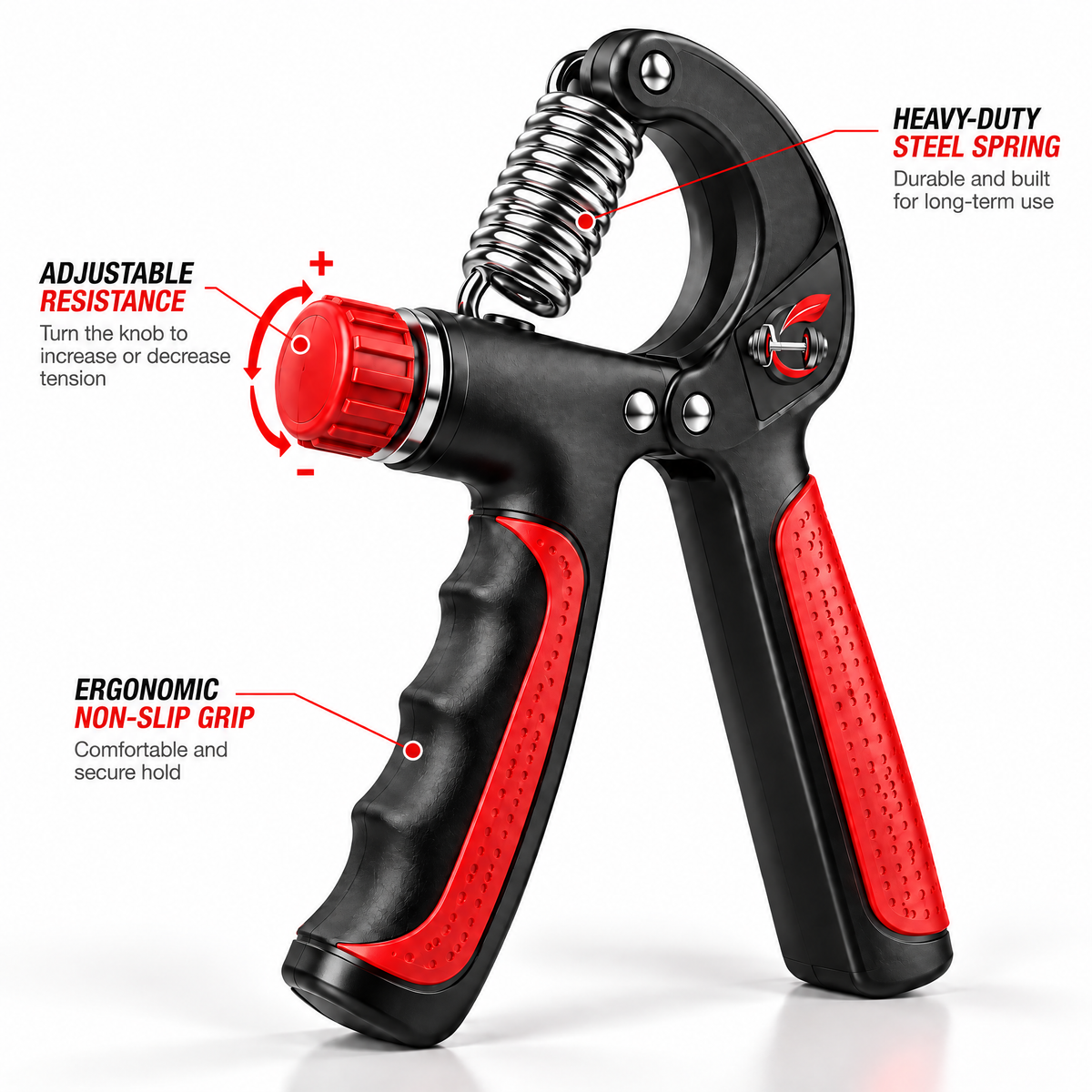 Calverisio™ Adjustable Hand Grip Strengthener | Spring-Resistance Forearm & Grip Trainer with Ergonomic Non-Slip Handles