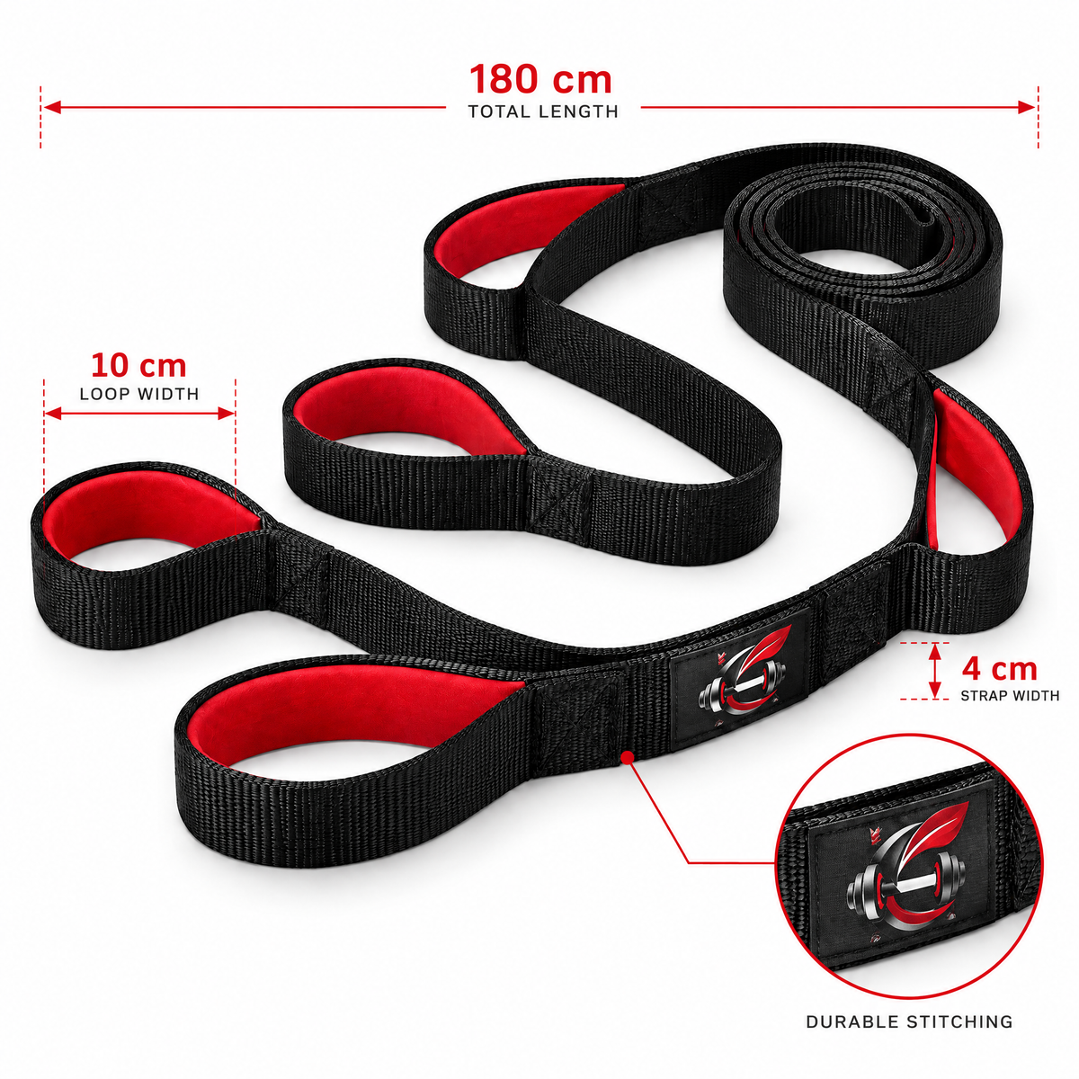 Calverisio™ Multi-Loop Stretching Strap | 180 cm Yoga & Mobility Strap with Padded Loops for Flexibility, Warm-Up & Recovery