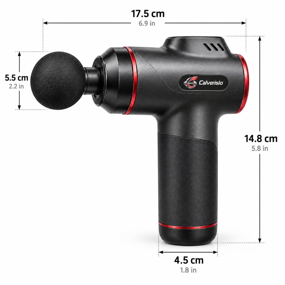 Calverisio™ Percussion Massage Gun | Handheld Muscle Recovery Massager with High-Impact Massage Head, Cooling Vent & One-Button Control