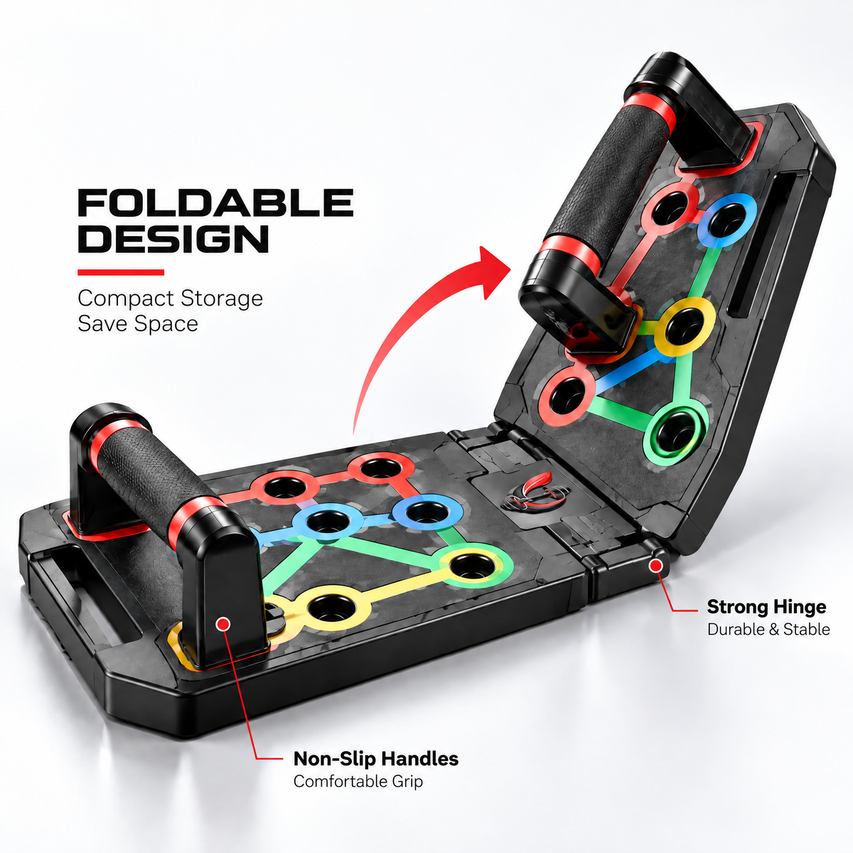 Calverisio™ Foldable Push-Up Board | Multi-Position Upper-Body Training System with Non-Slip Handles & Compact Storage Design