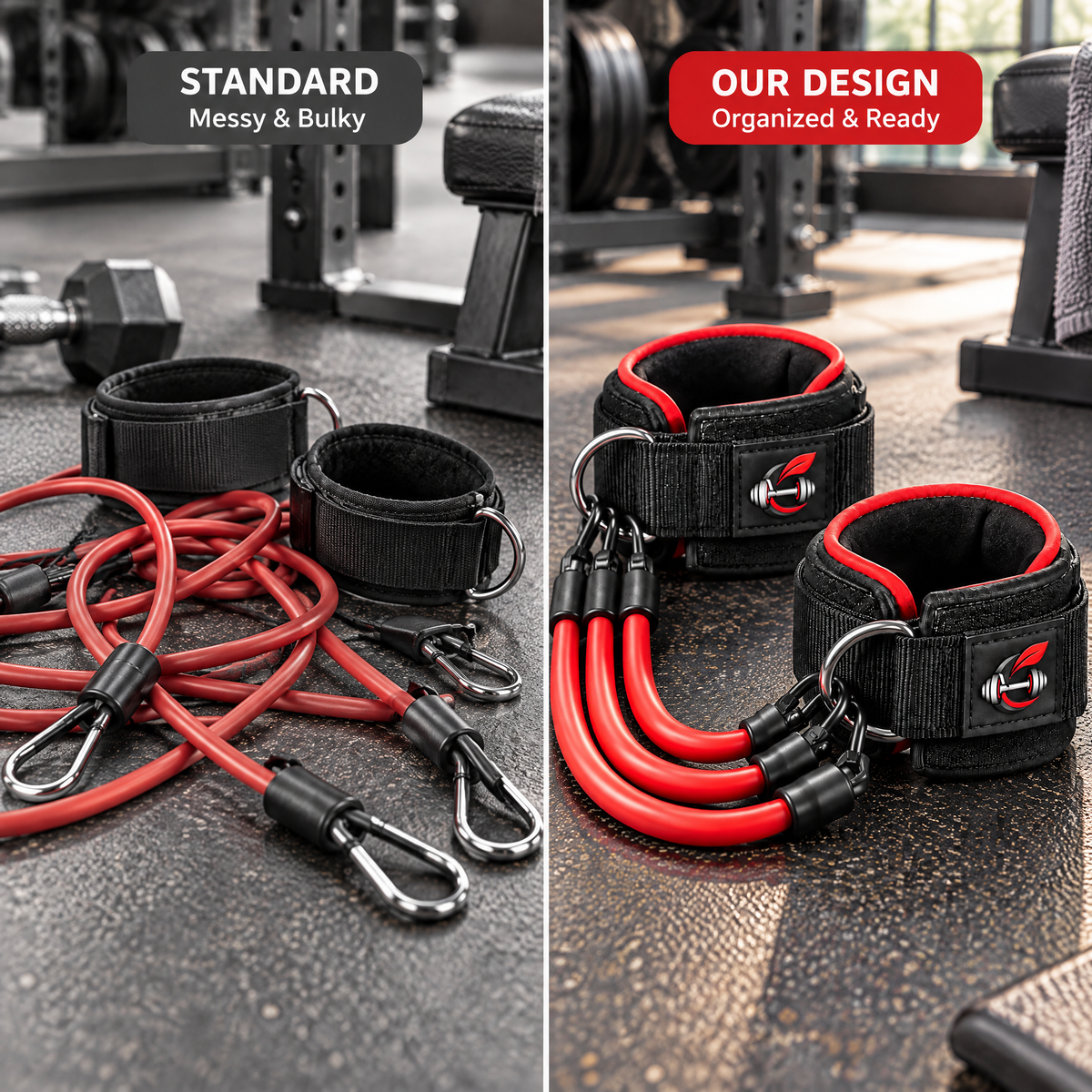 Calverisio™ Ankle Resistance Bands Set | Adjustable Padded Ankle Straps with Multi-Tube Resistance System for Glute, Leg & Lower-Body Training