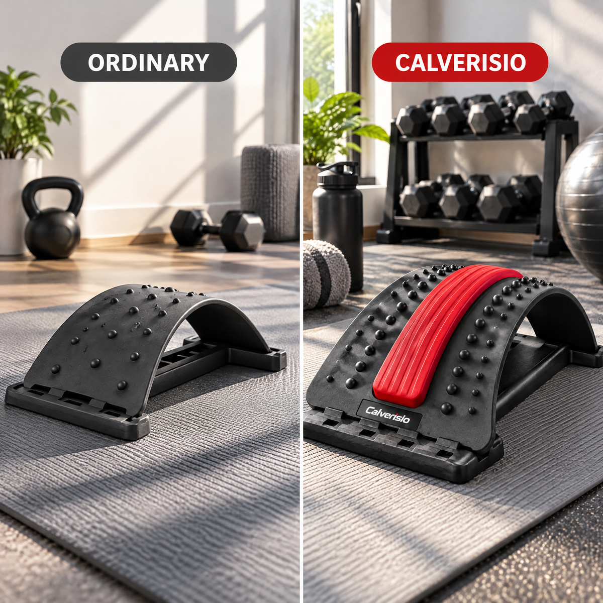 Calverisio™ Adjustable Back Stretching Support | Curved Lumbar Stretcher with Massage Nodes for Mobility, Stretching & Recovery